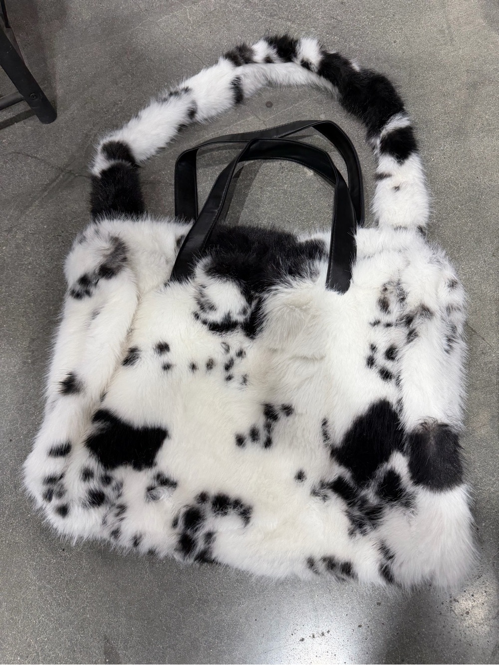 Faux Fur Black & White Spotted Tote Bag